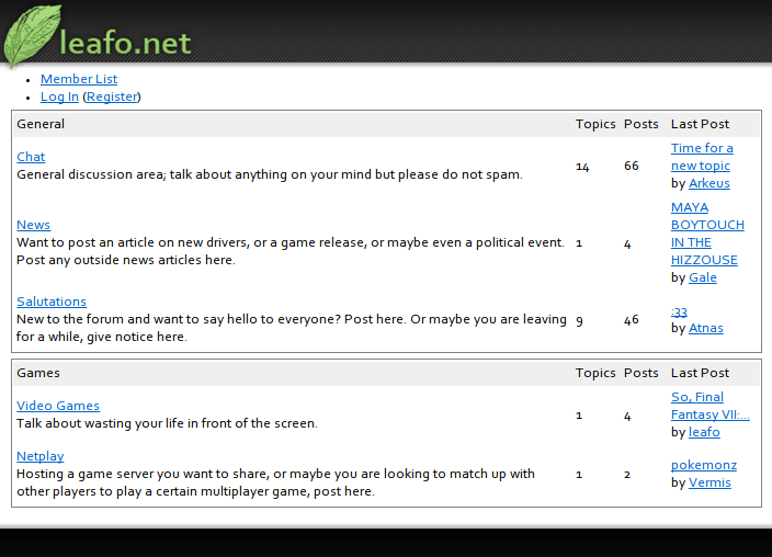 The released version of leafo.net in 2007
